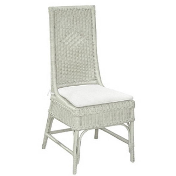 Conservatory Dining Chair w/ Cushion - White Light Distressed - Size: 110H x 48W x 56D (cm) - Craftsman style