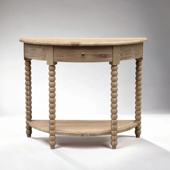 Belleville Bobbin Curved Console Small - Whitewash Oak Living Room Furniture - HL617-CS