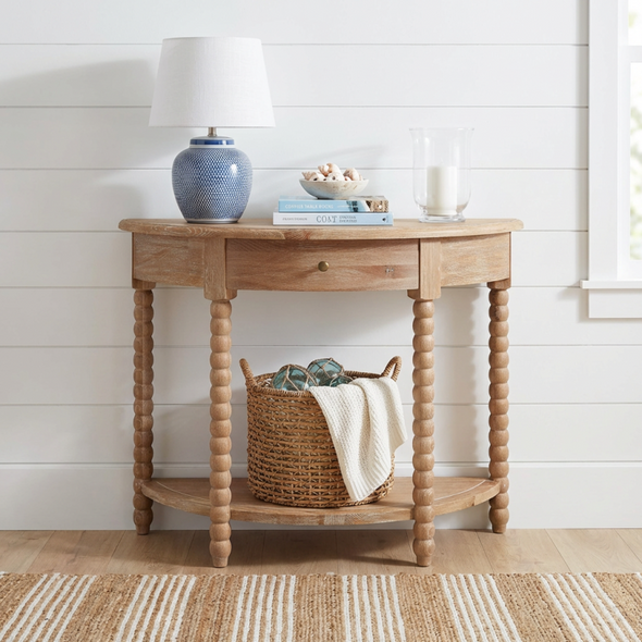 Belleville Bobbin Curved Console Small - Whitewash Oak - French Provincial style