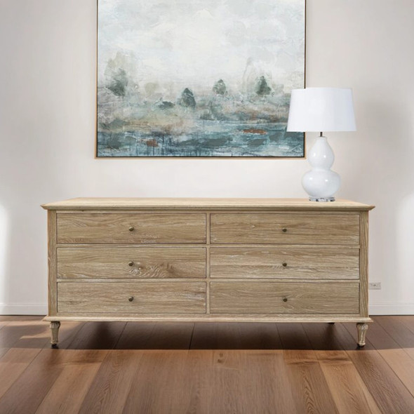 Bordeaux Dresser 6 Drawers Small Knobs - Whitewash Oak - French Provincial style