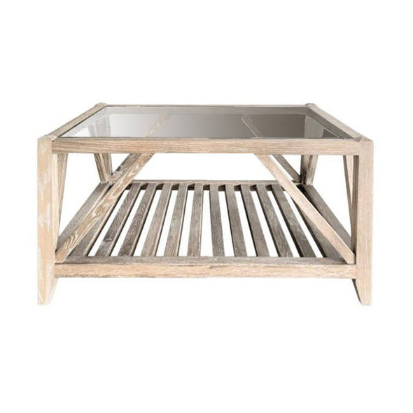 Amalfi Square Coffee Table Glass Top - Whitewash Oak - Coastal style