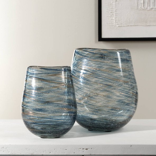 Aurora Swirl Glass Vases S/2 - Size: 24H x 17W x 20D (cm) - Contemporary style