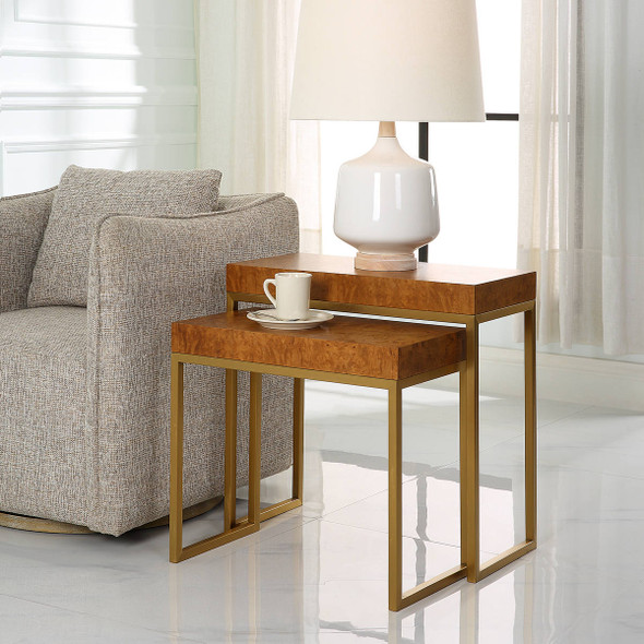 Burl-esque Wooden Nesting Tables S/2 - Size: 62H x 62W x 31D (cm) - Organic style