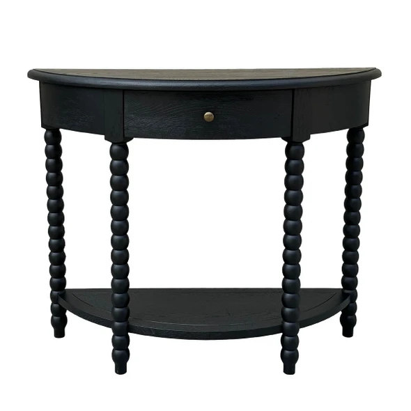 Belleville Bobbin Curved Console Small - Black Oak Living Room Furniture - HL617-107