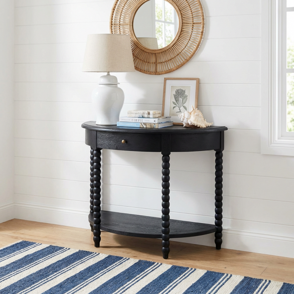 Belleville Bobbin Curved Console 100Cm - Black Oak Living Room Furniture - HL617-107