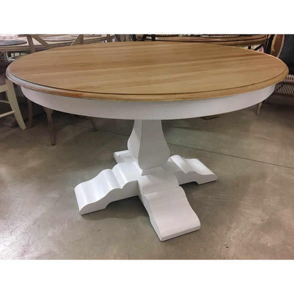 Provincial Round Trestle Dining Table 120cm - Architectural White / Antique French Oak - Size: 76H x 122W x 122D (cm) - French Provincial style