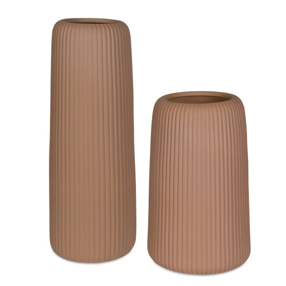 Ridge Light Brown Vases Set/2 Contemporary style Vase Decor