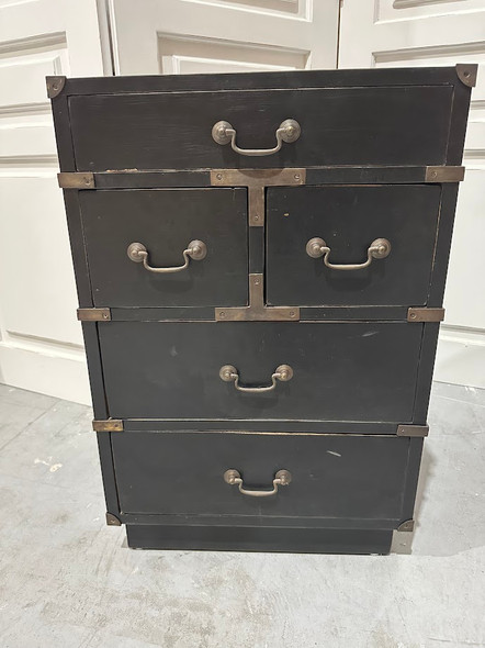 Artisan Small Cabinet - Black Light Distressed - Size: 74H x 50W x 40D (cm) - Mid-Century Modern style