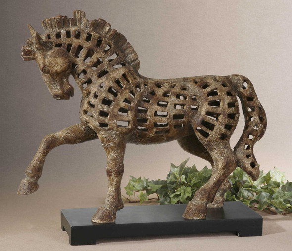 Prancing Horse Antique Sculpture - Size: 48H x 54W x 16D (cm) - Countryside style