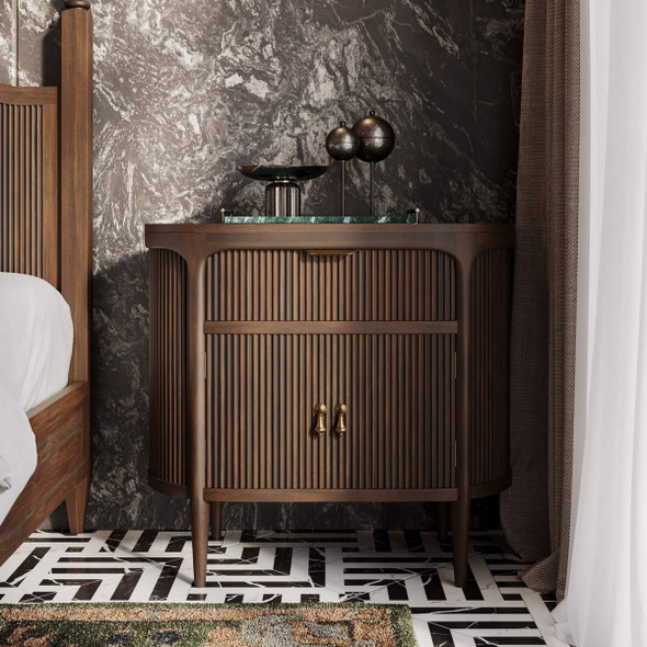 Regent Bedside Table w/ Doors and Lip/Drop Pull Handles - Size: 87H x 91W x 46D (cm) - Mid-Century Modern style