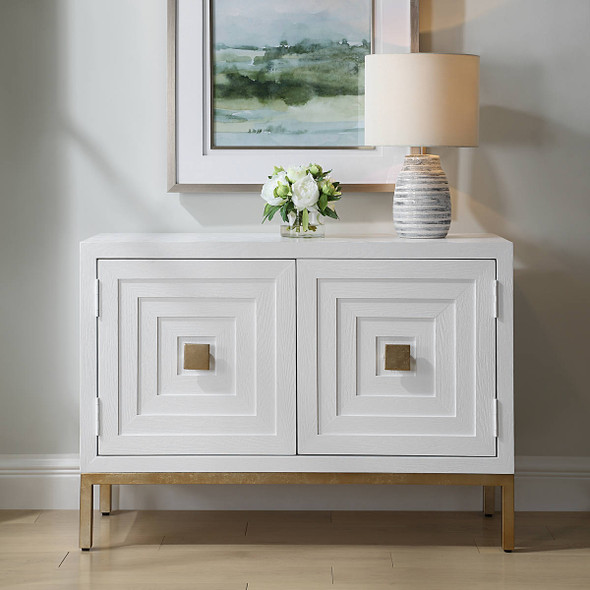 Aiken White 2 Door Cabinet - Size: 79H x 110W x 41D (cm) - Geometric style Aiken White 2 Door Cabinet - Size: 79H x 110W x 41D (cm) - Geometric style