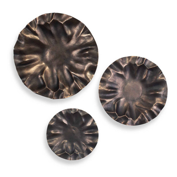 Peonia Outdoor Bronze Wall Art Set/3 - Size: 51H x 51W x 6D (cm) - Organic style