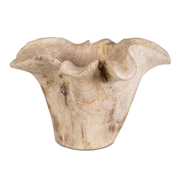 Teak Flow White Wash Outdoor Bowl - Size: 25H x 40W x 40D (cm) - Coastal style