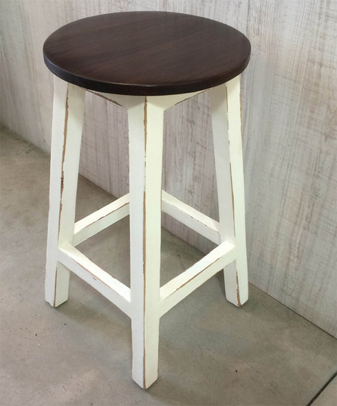 Provincial Counter Stool - White Antique / Teak Brown - Size: 65H x 35W x 35D (cm) - French Provincial style