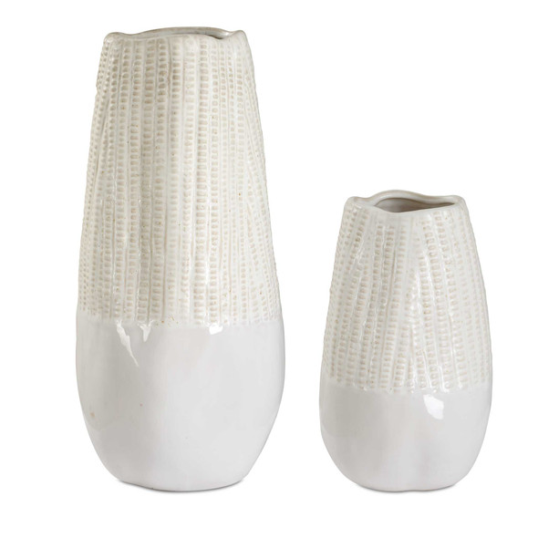 Echo Ridge White Vases Set/2 - Size: 38H x 18W x 18D (cm) - Coastal style