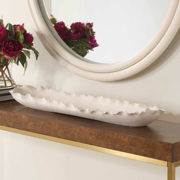 Ripple Crest White Bowl Organic style Tray Decor