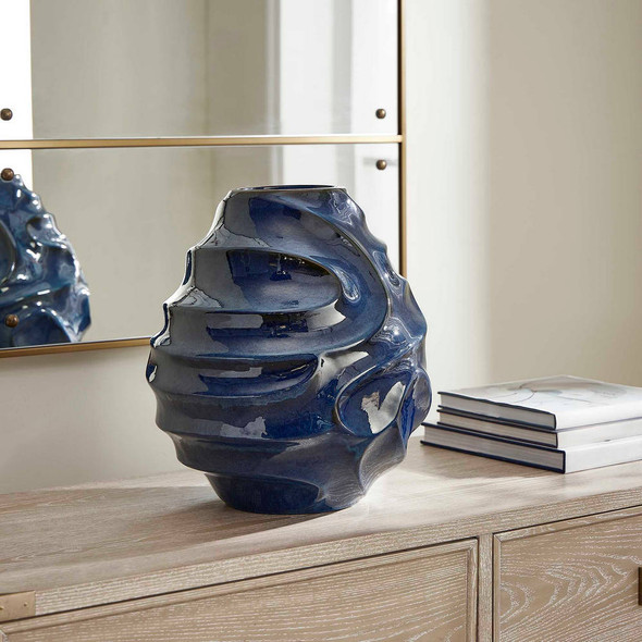 Helix Swirl Blue Outdoor Vase Contemporary style Urn Decor
