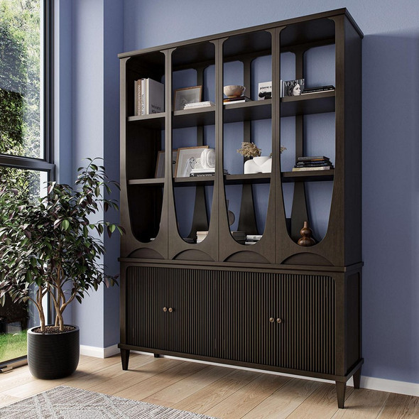 Kraton Eclipse Bookcase - Grey Oak - Size: 213H x 153W x 43D (cm) - Mid-Century Modern style