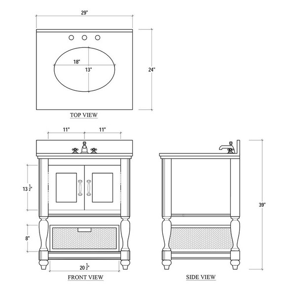 Jefferson Single Vanity w/ Sink & Marble Top - Vintage White - Solid Timber Hamptons style Bathroom & Laundry furniture