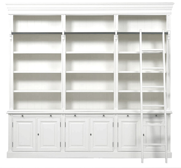 Maison Classic 6 Door Bookcase + Ladder - Pure White - 250cm High