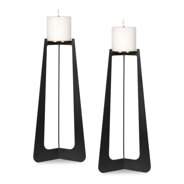 Columnar Black Candleholders Set/2 - Size: 38H x 16W x 16D (cm) - Contemporary style