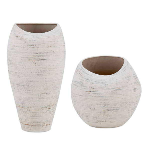 Inara Indoor-Outdoor White Vases Set/2 - Size: 24H x 24W x 36D (cm) - Contemporary style