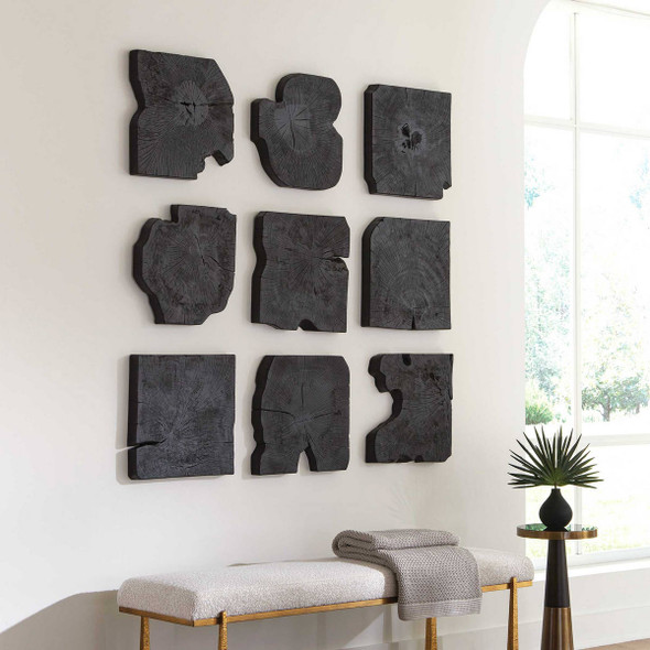 Bahati Black Wood Wall Decor Set/9 - Size: 41H x 41W x 3D (cm) - Organic style