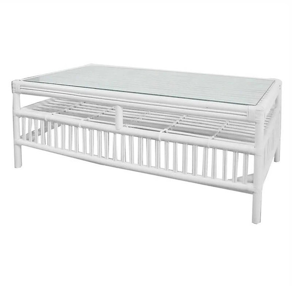 Miami Rattan & Glass Coffee Table - White - Boho Chic style