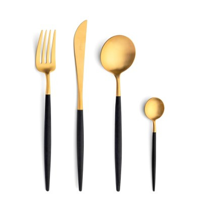 Cutipol Goa 24 Piece Cutlery Set - Brushed Gold Black Handle