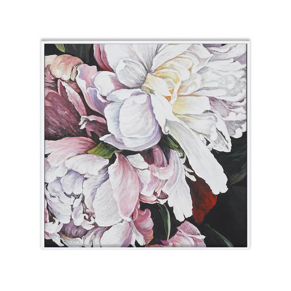 Canvas 76 x 76cm w/ Frame - True White / Pink Peony