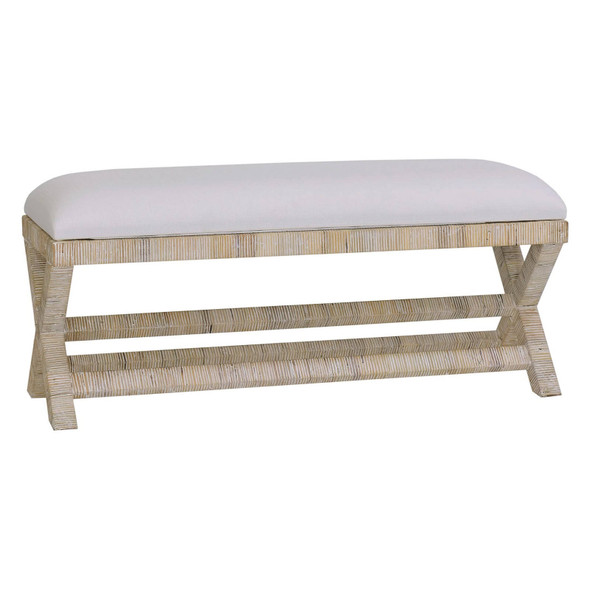 Renoir Rattan X Bench Medium - Rattan Natural / Arctic Fabric Bedroom Furniture - 27918RNATSF204