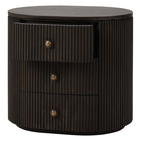 Kraton Oval Bedside Table - Grey Oak - Solid Timber Mid-Century Modern style Bedroom furniture