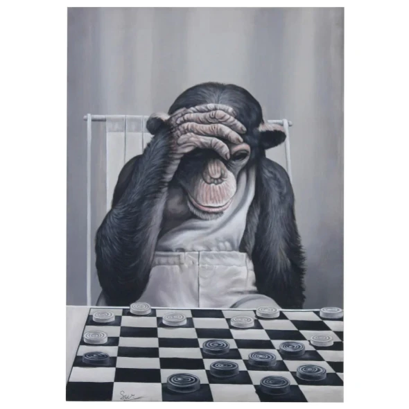 Canvas w/ Artwork - No Frame - Monkey & Checkers - Countryside style