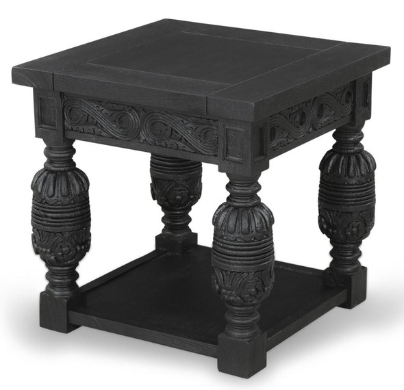 Casablanca Carved Side Table - Black - TM072M-BK