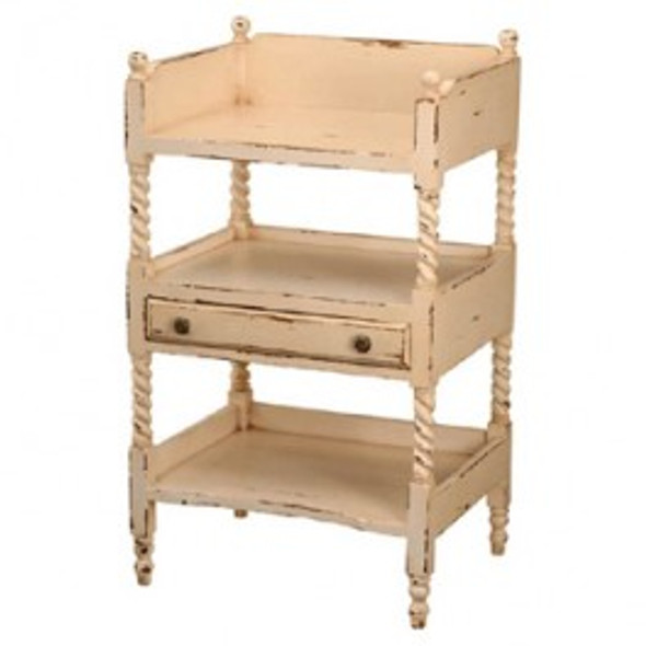 Ma'June Tea Trolley Small - White Light Distressed - Size: 102H x 59W x 46D (cm) - Hamptons style