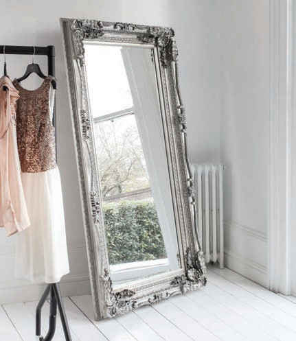 Carved Louis Leaner Mirror Silver 175 x 90cm - 834685