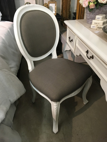 French Cabriole Dining Chair - White light distress, Fabric 59