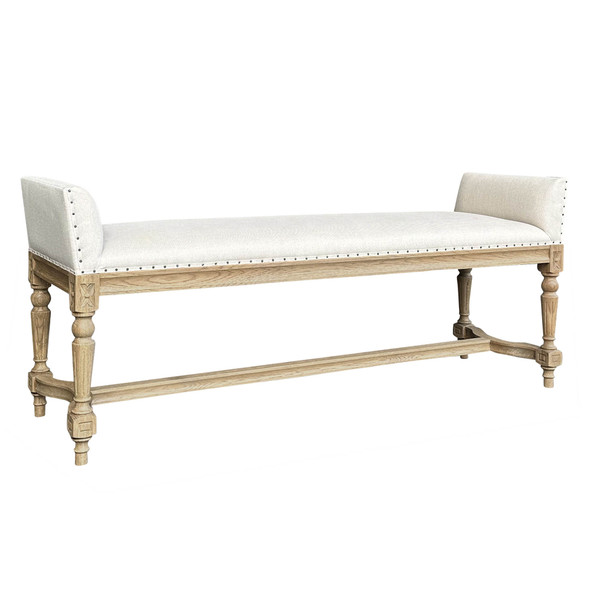 Francesca Bedend Bench with Arms - Weathered Oak/Linen - French Provincial style