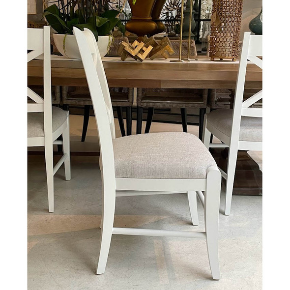 Classic Cross Back Dining Chair - White + Sea Salt Fabric