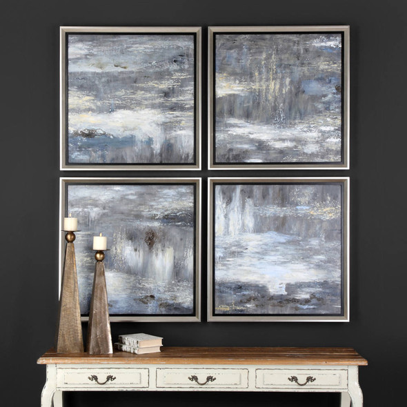 Shades Of Gray Hand Painted Art S/4 - Size: 84H x 84W x 4D (cm) - Mid-Century Modern style