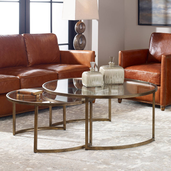 Rhea Nested Coffee Tables S/2 - Size: 46H x 107W x 107D (cm) - Mid-Century Modern style