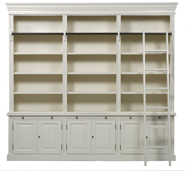 Classic 6 Door Bookcase + Ladder - Antique White - 250cm High