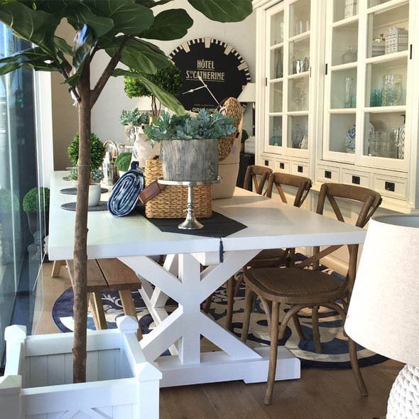 Hamptons X-Base Dining Table 3m - Architectural White / Light Distressed - Size: 76H x 305W x 120D (cm) - French Provincial style