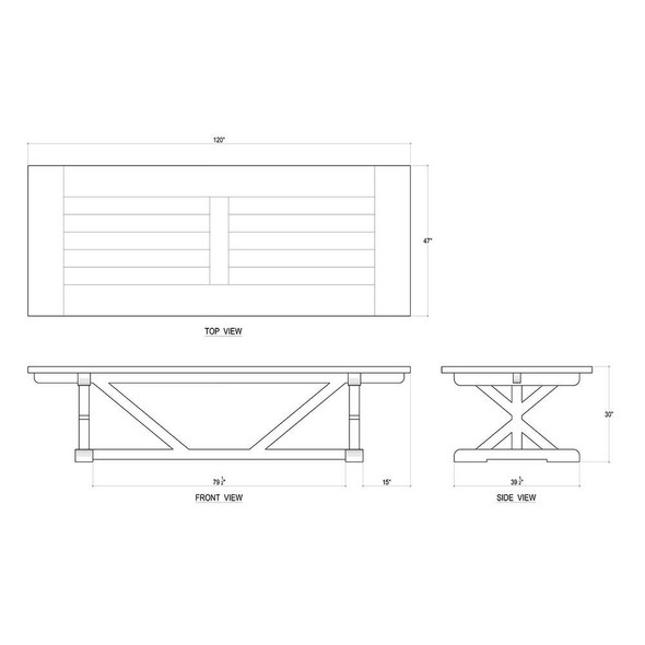 Hamptons X-Base Dining Table 3m - Architectural White / No Distressing