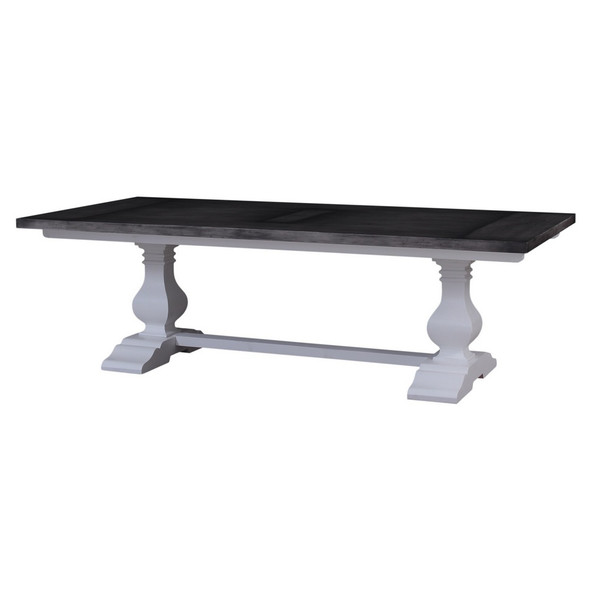 Provincial Trestle Dining Table 3m - Architectural White Light Distressed / Dior Grey - Size: 305H x 120W x 76D (cm) - French Provincial style