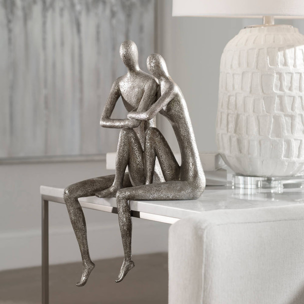 Courtship Antique Nickel Figurine - Size: 48H x 25W x 18D (cm) - Mid-Century Modern style