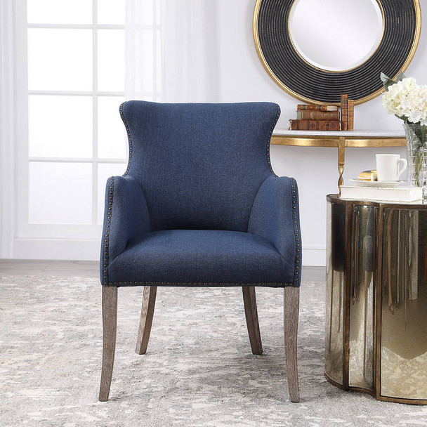Yareena Blue Wing Chair - Size: 94H x 62W x 71D (cm) - Mid-Century Modern style