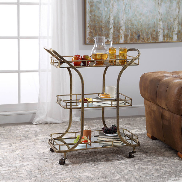 Stassi Gold Serving Cart - Size: 94H x 80W x 39D (cm) - Mid-Century Modern style