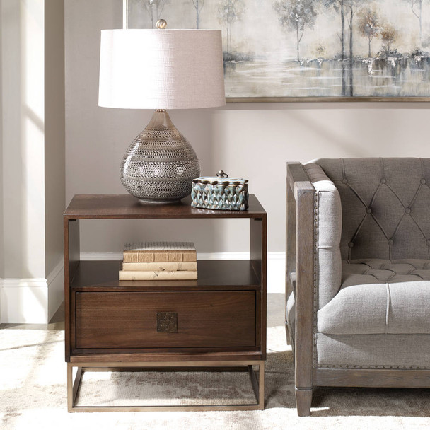 Bexley Walnut Side Table - Size: 64H x 64W x 41D (cm) - Mid-Century Modern style