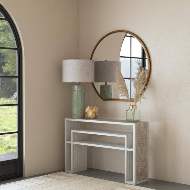 Genara Bone White Carved Console Table - Size: 76H x 122W x 31D (cm) - Geometric style